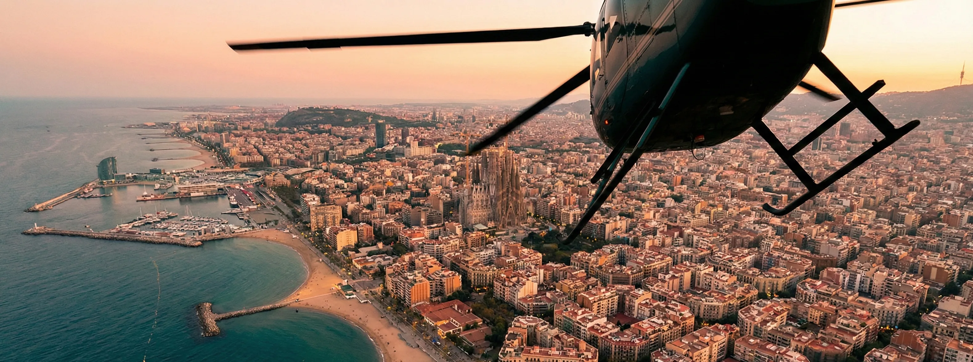 Barcelona city view from helicopter
